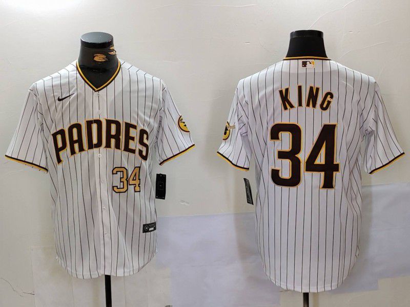 Men San Diego Padres #34 King White stripe Game 2024 Nike MLB Jersey style 3